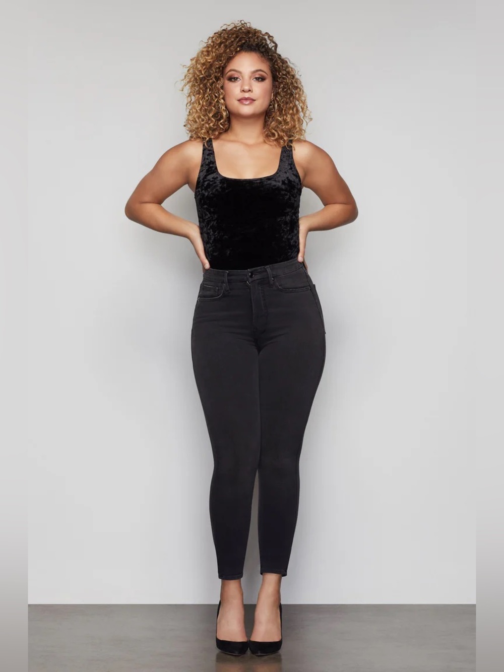Good Waist Extreme V Jeans by Good American 18 Black 072